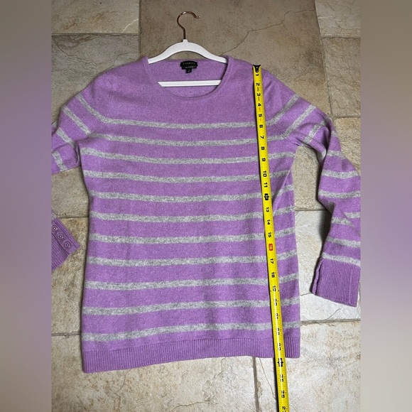Talbots 100% Cashmere Sweater S Lavender Gray Stripe Softcore Preppy Cozy Hygge - Picture 9 of 10